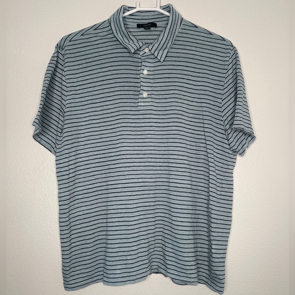 Vince Men’s 100% Linen  Jonny Collar Polo Shirt Blue/Gray Stripe Size L #7 - Picture 1 of 7